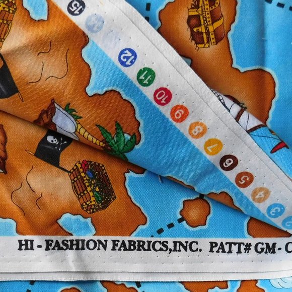 BOGO 2/$8 Fabric 1 Yard Nautical Pirate Treasure Map Fabric Hi-Fashion Cotton - Picture 4 of 4